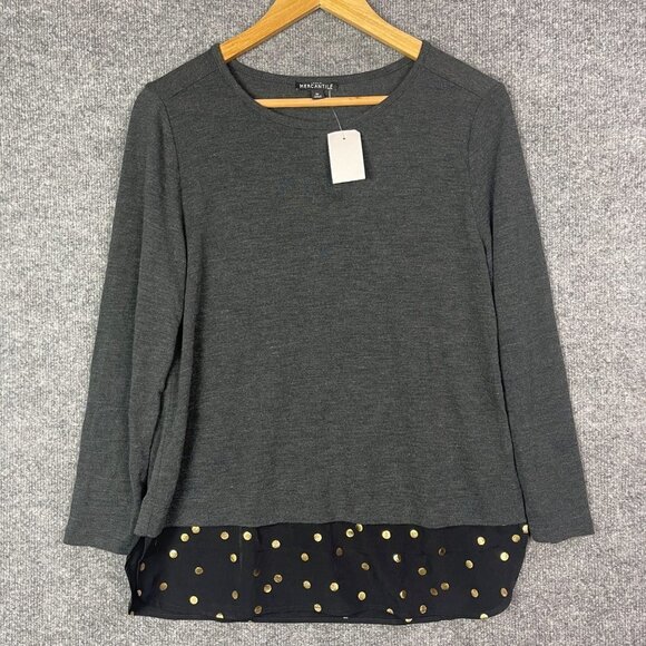 NEW J. Crew Mercantile Women's M Gray Layered Folderover Sleeve Tunic Sweater - Picture 1 of 9